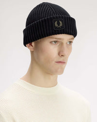 Fred Perry Cotton Ribbed Beanie - Black