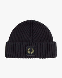 Fred Perry Cotton Ribbed Beanie - Black