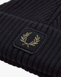 Fred Perry Cotton Ribbed Beanie - Black