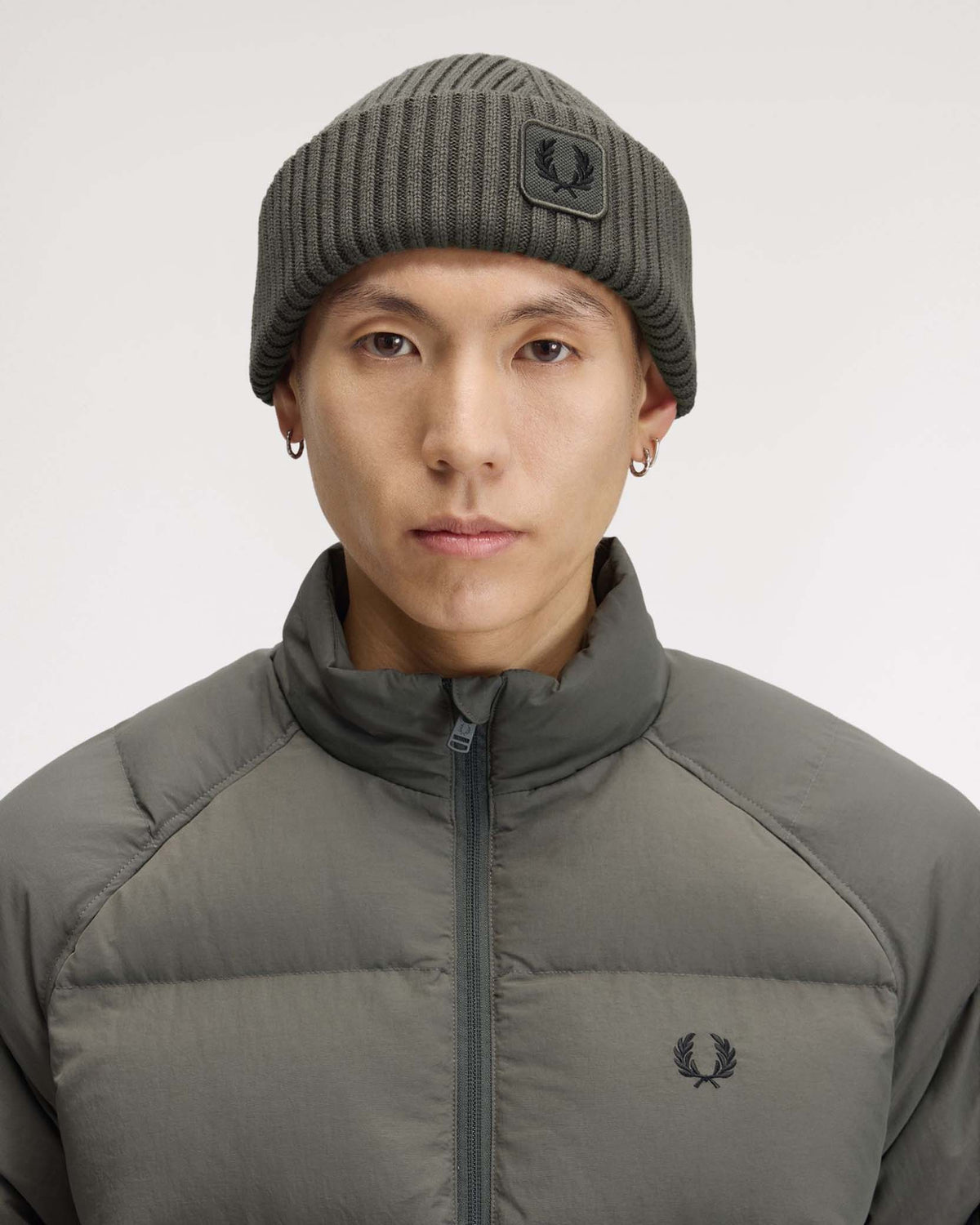 Fred Perry Cotton Ribbed Beanie - Field Green