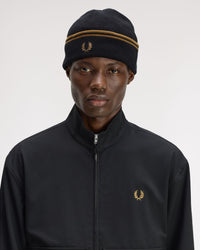 Fred Perry Twin Tipped Merino Wool Beanie - Black / Dark Caramel