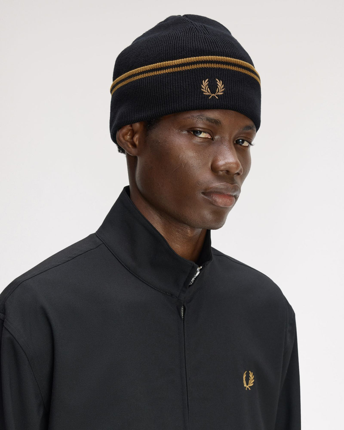 Fred Perry Twin Tipped Merino Wool Beanie - Black / Dark Caramel