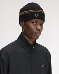 Fred Perry Twin Tipped Merino Wool Beanie - Black / Dark Caramel
