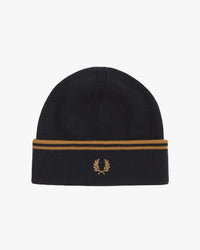 Fred Perry Twin Tipped Merino Wool Beanie - Black / Dark Caramel