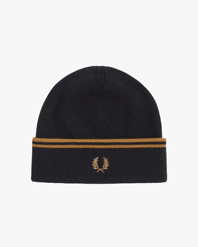 Fred Perry Twin Tipped Merino Wool Beanie - Black / Dark Caramel