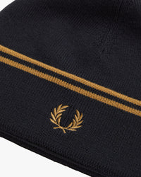 Fred Perry Twin Tipped Merino Wool Beanie - Black / Dark Caramel