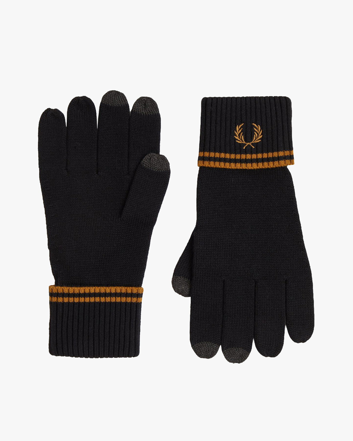 Fred Perry Twin Tipped Merino Wool Gloves - Black / Dark Caramel
