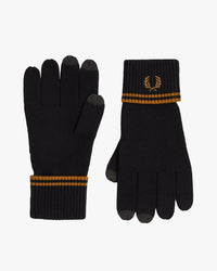 Fred Perry Twin Tipped Merino Wool Gloves - Black / Dark Caramel
