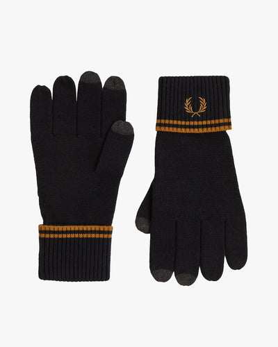 Fred Perry Twin Tipped Merino Wool Gloves - Black / Dark Caramel