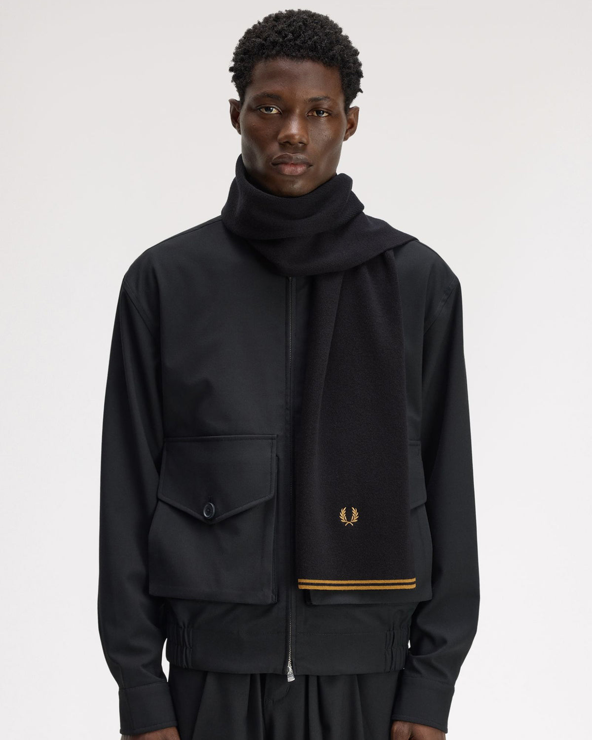 Fred Perry Twin Tipped Merino Wool Scarf - Black / Dark Caramel