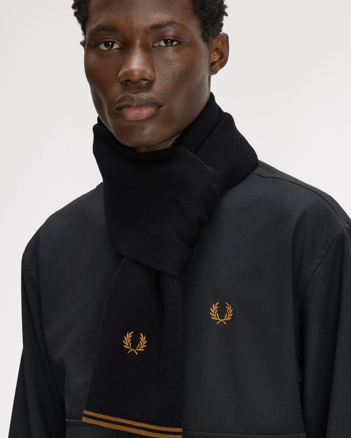 Fred Perry Twin Tipped Merino Wool Scarf - Black / Dark Caramel