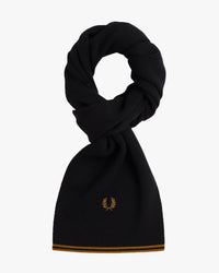 Fred Perry Twin Tipped Merino Wool Scarf - Black / Dark Caramel