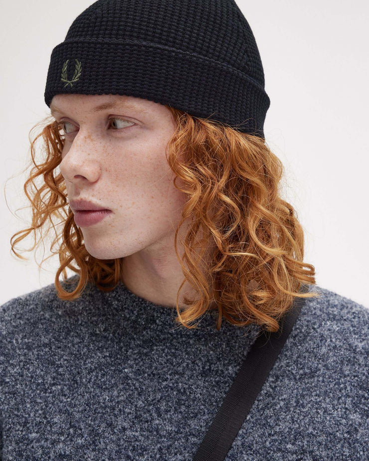 Fred Perry Waffle Knit Beanie - Black