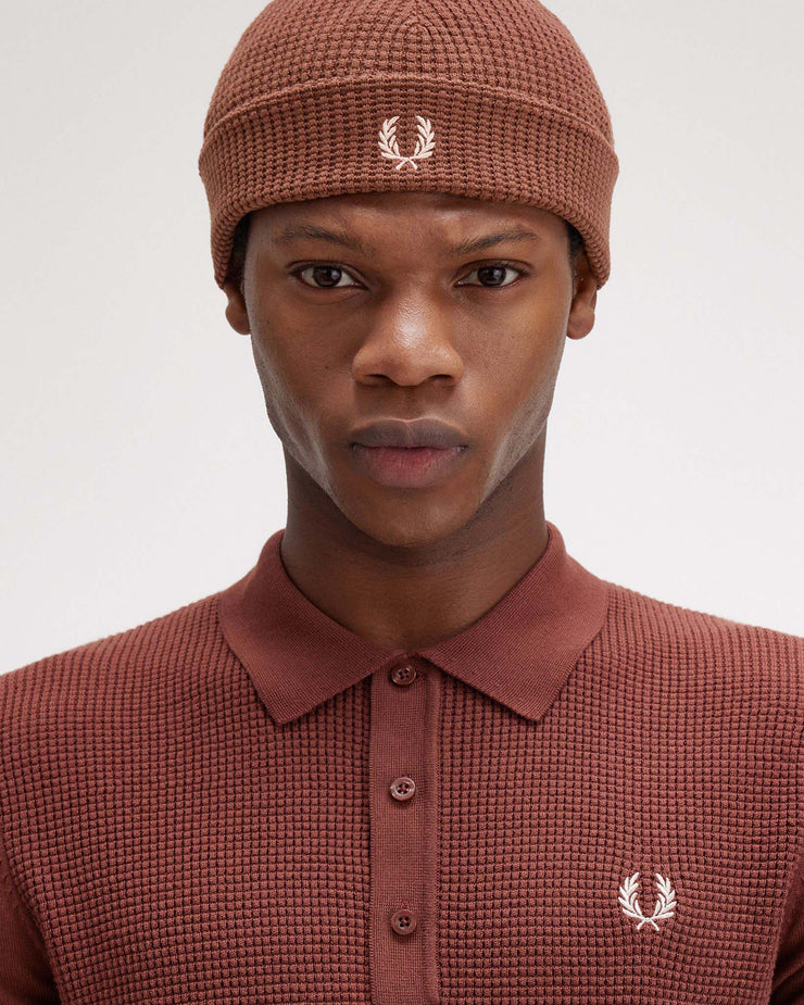 Fred Perry Waffle Knit Beanie - Whisky Brown