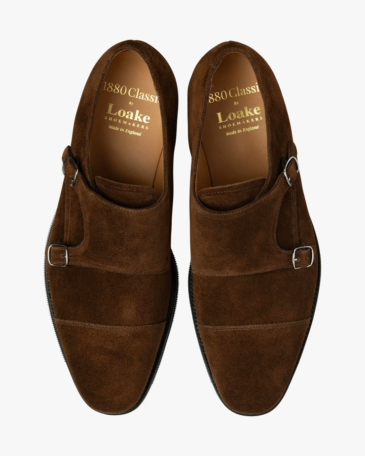 Loake 1880 Classic Cannon Twin Buckle Monk Shoe - Brown Suede
