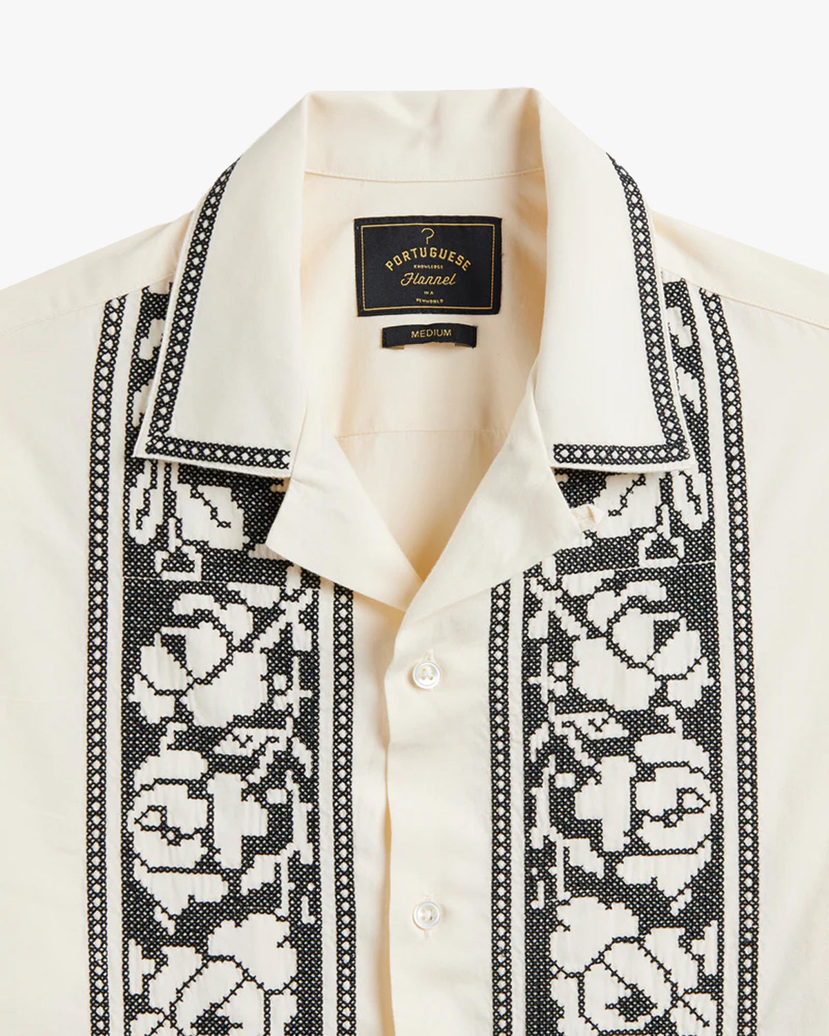 Portuguese Flannel Cross Stitch Shirt - Ecru