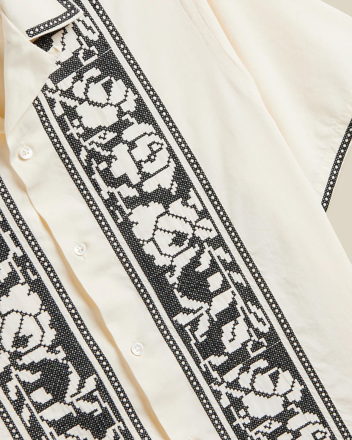 Portuguese Flannel Cross Stitch Shirt - Ecru