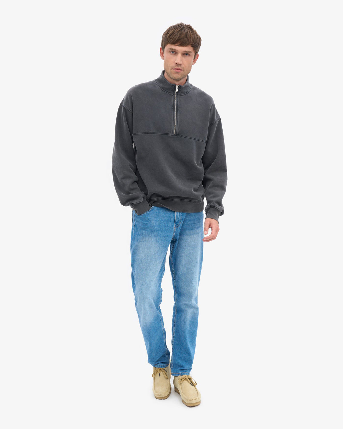 Colorful Standard Organic Quarter Zip Sweater - Faded Black | Colorful Standard Sweaters & Knitwear | JEANSTORE