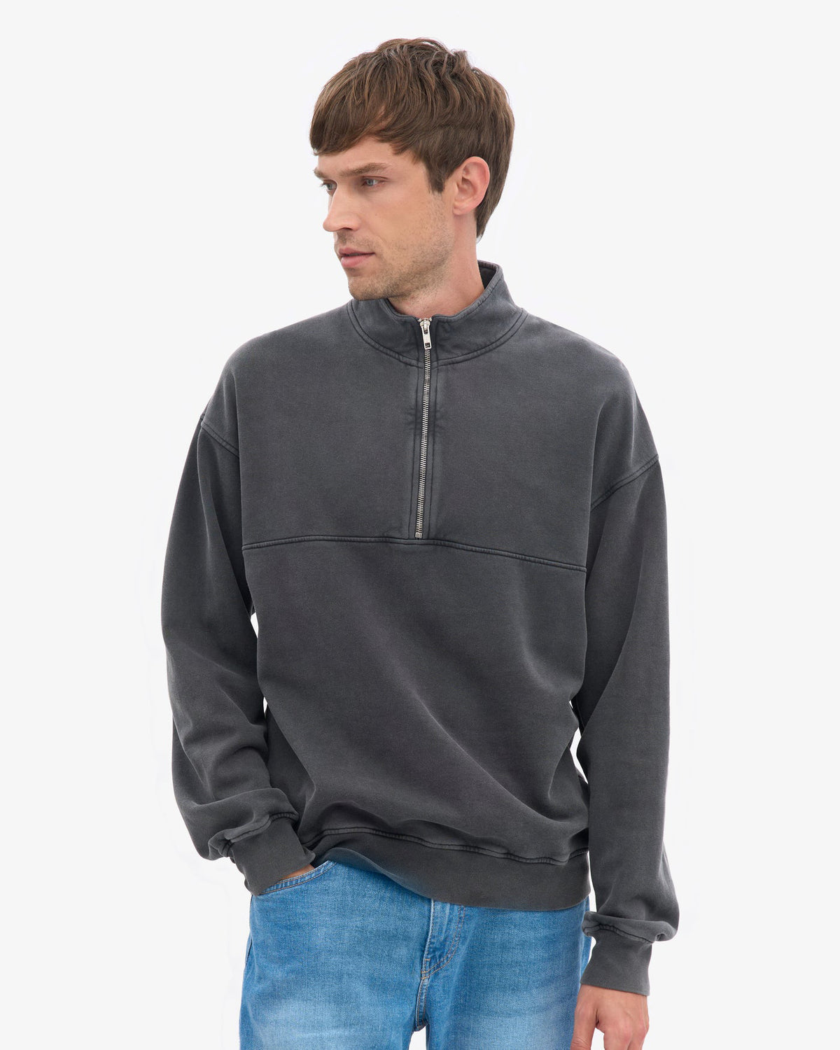 Colorful Standard Organic Quarter Zip Sweater - Faded Black | Colorful Standard Sweaters & Knitwear | JEANSTORE