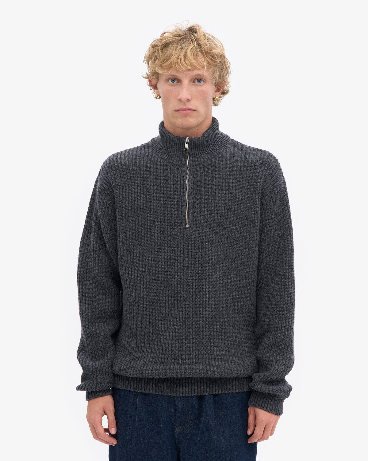 Colorful Standard Merino Wool Quarter Zip Sweater - Lava Grey | Colorful Standard Sweaters & Knitwear | JEANSTORE