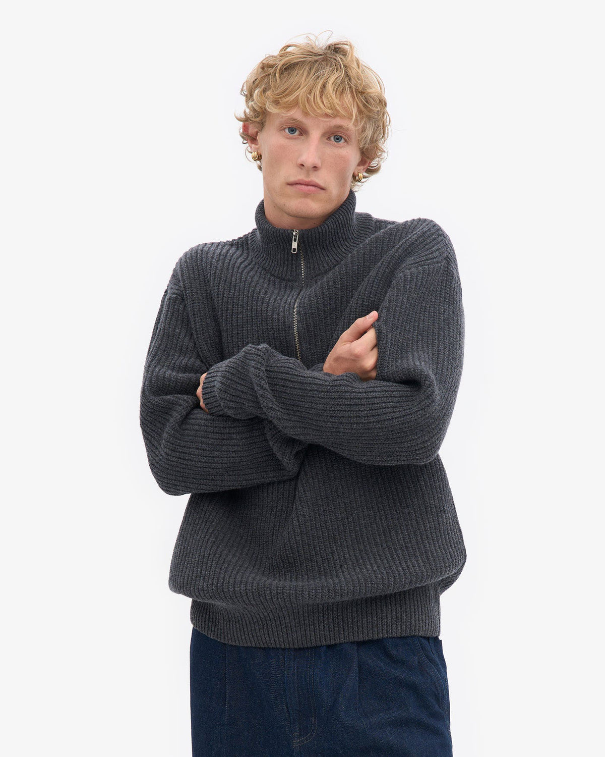 Colorful Standard Merino Wool Quarter Zip Sweater - Lava Grey | Colorful Standard Sweaters & Knitwear | JEANSTORE
