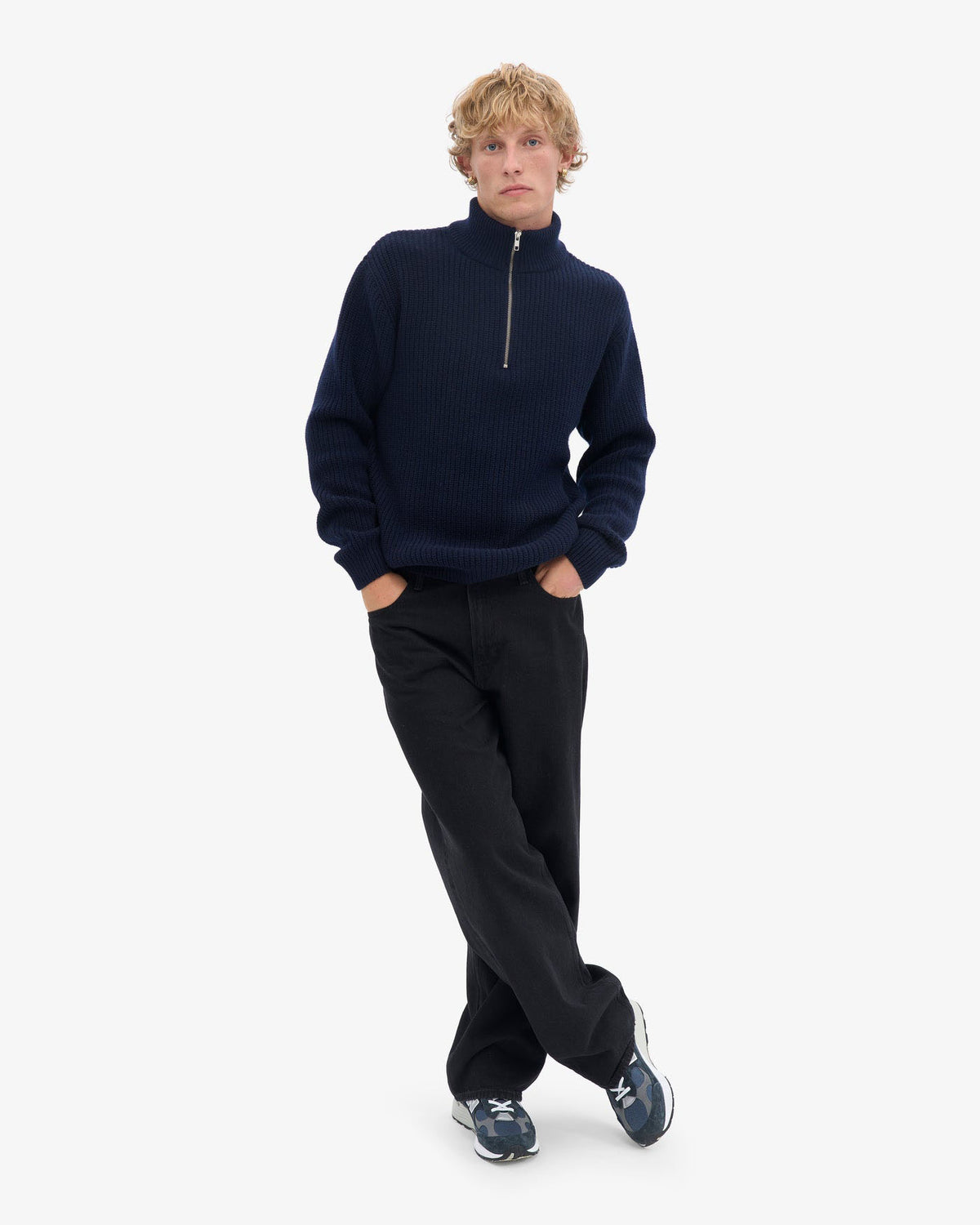 Colorful Standard Merino Wool Quarter Zip Sweater - Navy Blue | Colorful Standard Sweaters & Knitwear | JEANSTORE