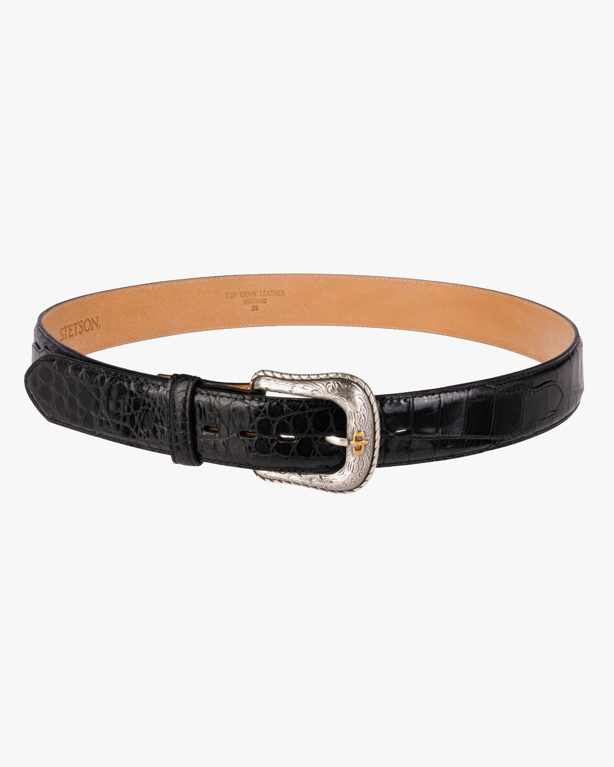 Stetson Caiman Embossed Leather Belt - Black