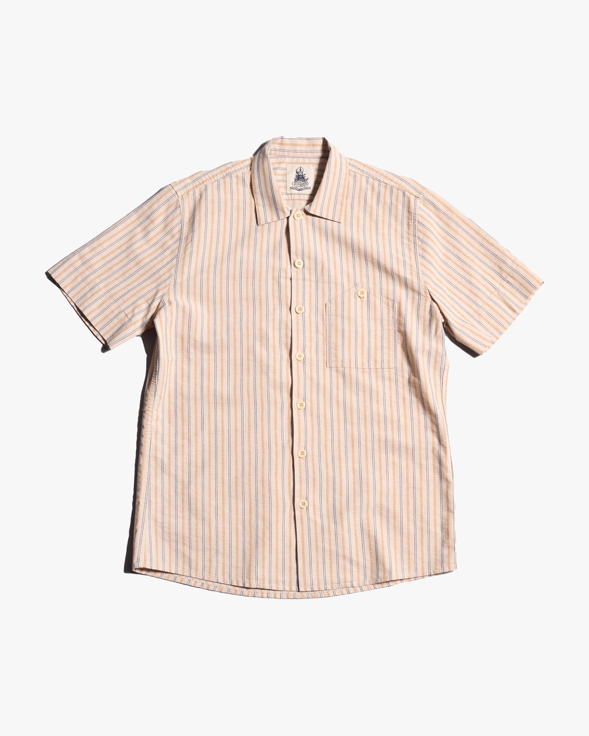 Captain Santors Striped Cotton-Linen Shirt -  Natural / Blue / Mustard