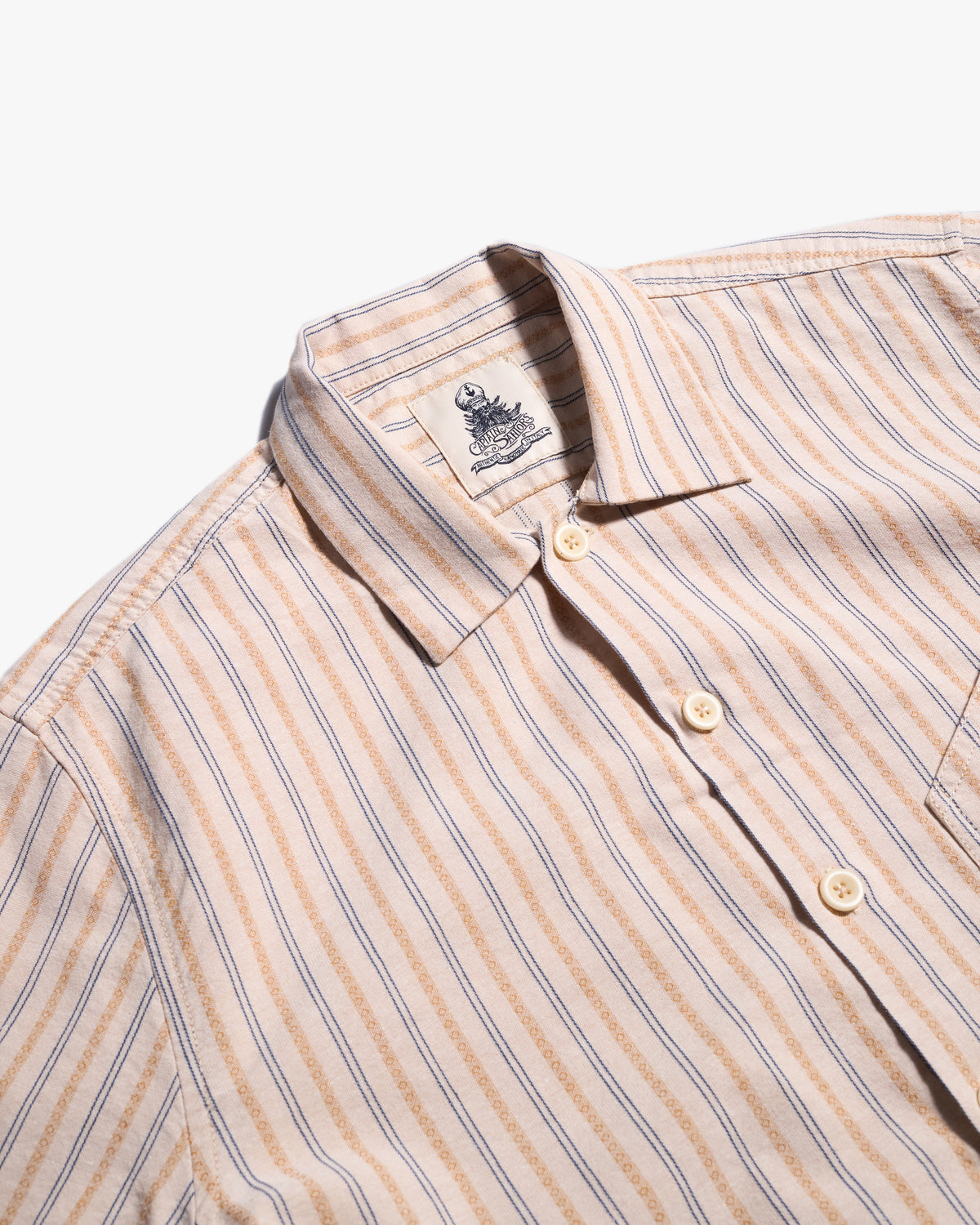 Captain Santors Striped Cotton-Linen Shirt -  Natural / Blue / Mustard