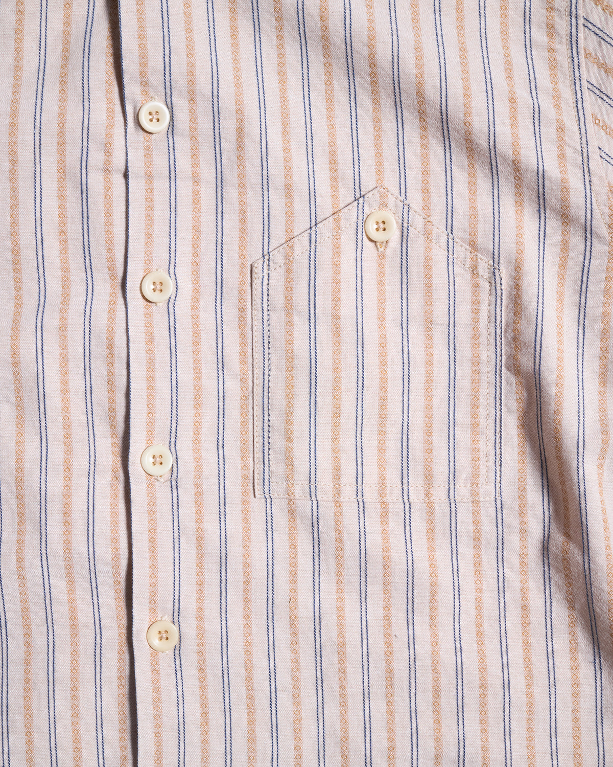 Captain Santors Striped Cotton-Linen Shirt -  Natural / Blue / Mustard