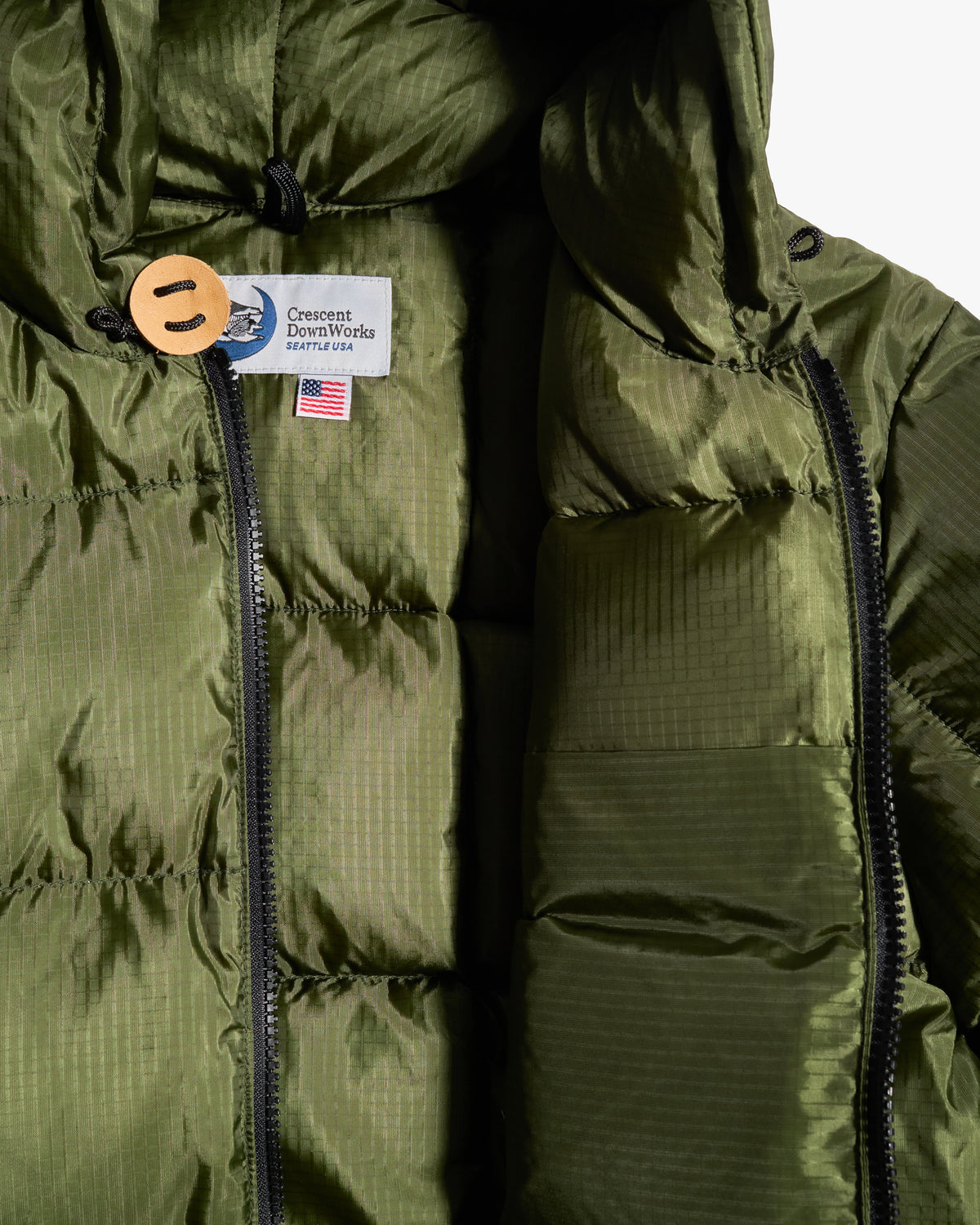 Crescent Down Works Ripstop Hooded Down Sweatshirt - Green