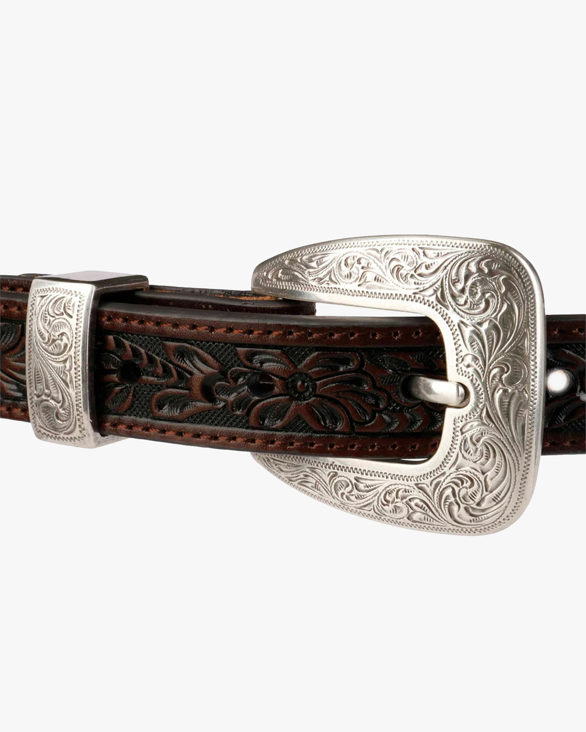 Stetson Croco Print Tooled Leather Belt - Brown