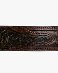 Stetson Croco Print Tooled Leather Belt - Brown