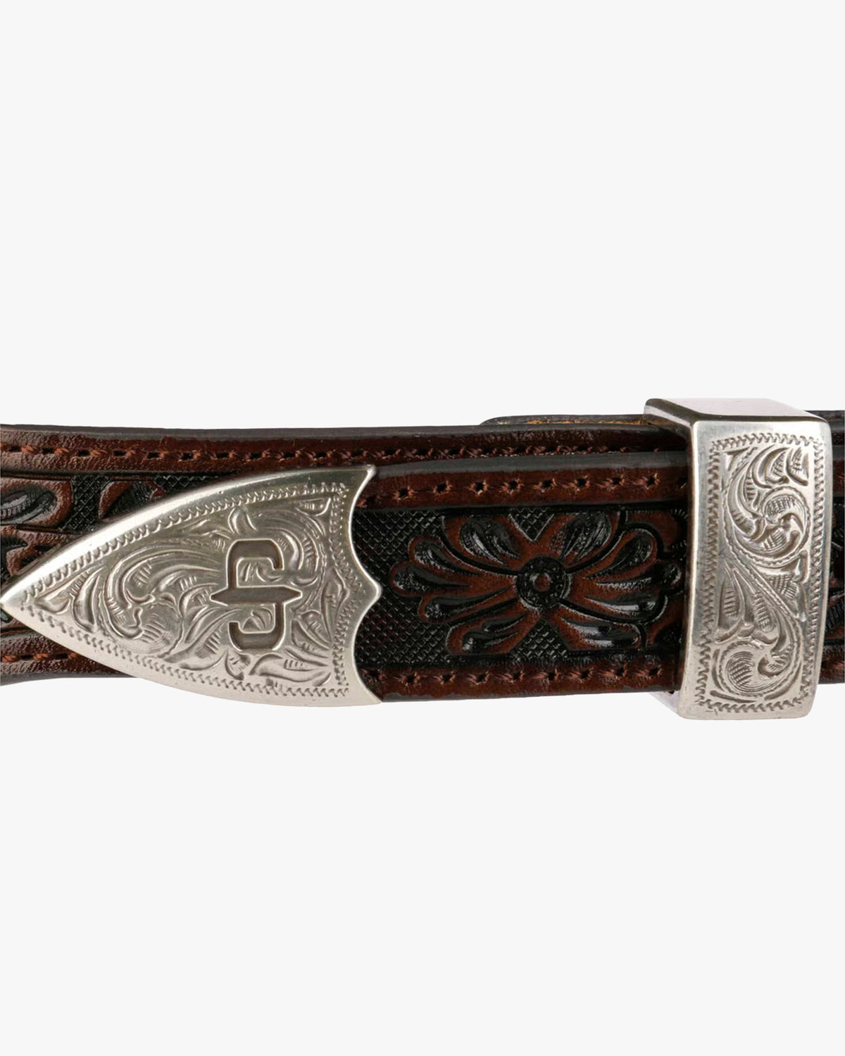 Stetson Croco Print Tooled Leather Belt - Brown