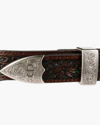Stetson Croco Print Tooled Leather Belt - Brown