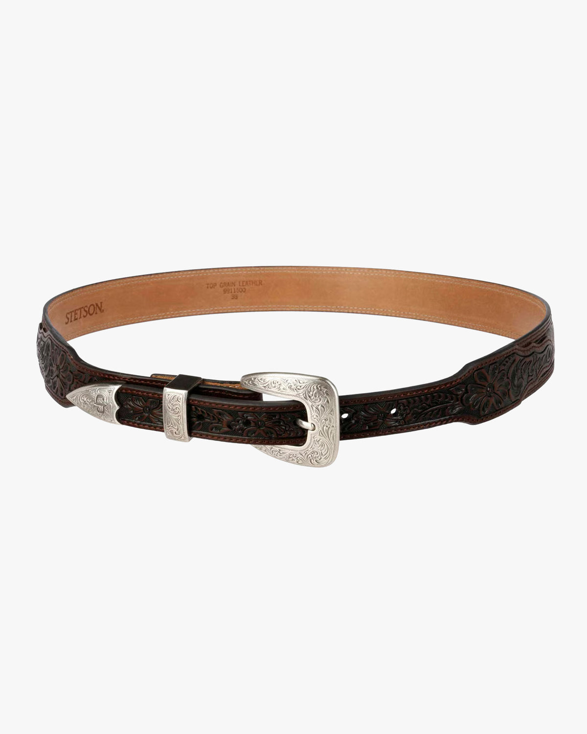 Stetson Croco Print Tooled Leather Belt - Brown