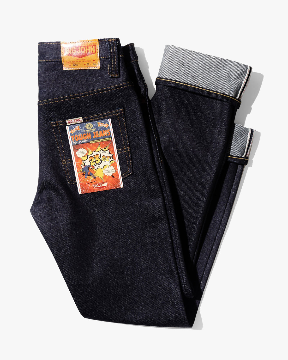 Big John M104G Tough 23oz Straight Fit Selvedge Mens Jeans - Unwashed | Big John Jeans | JEANSTORE