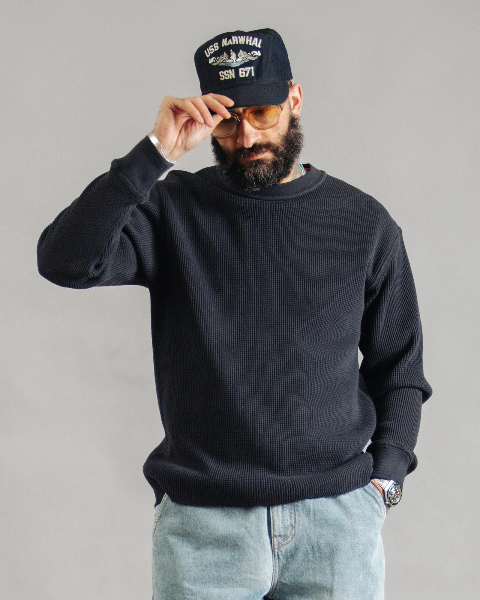 Dubbleware Heavy Waffle Sweatshirt - Dark Navy