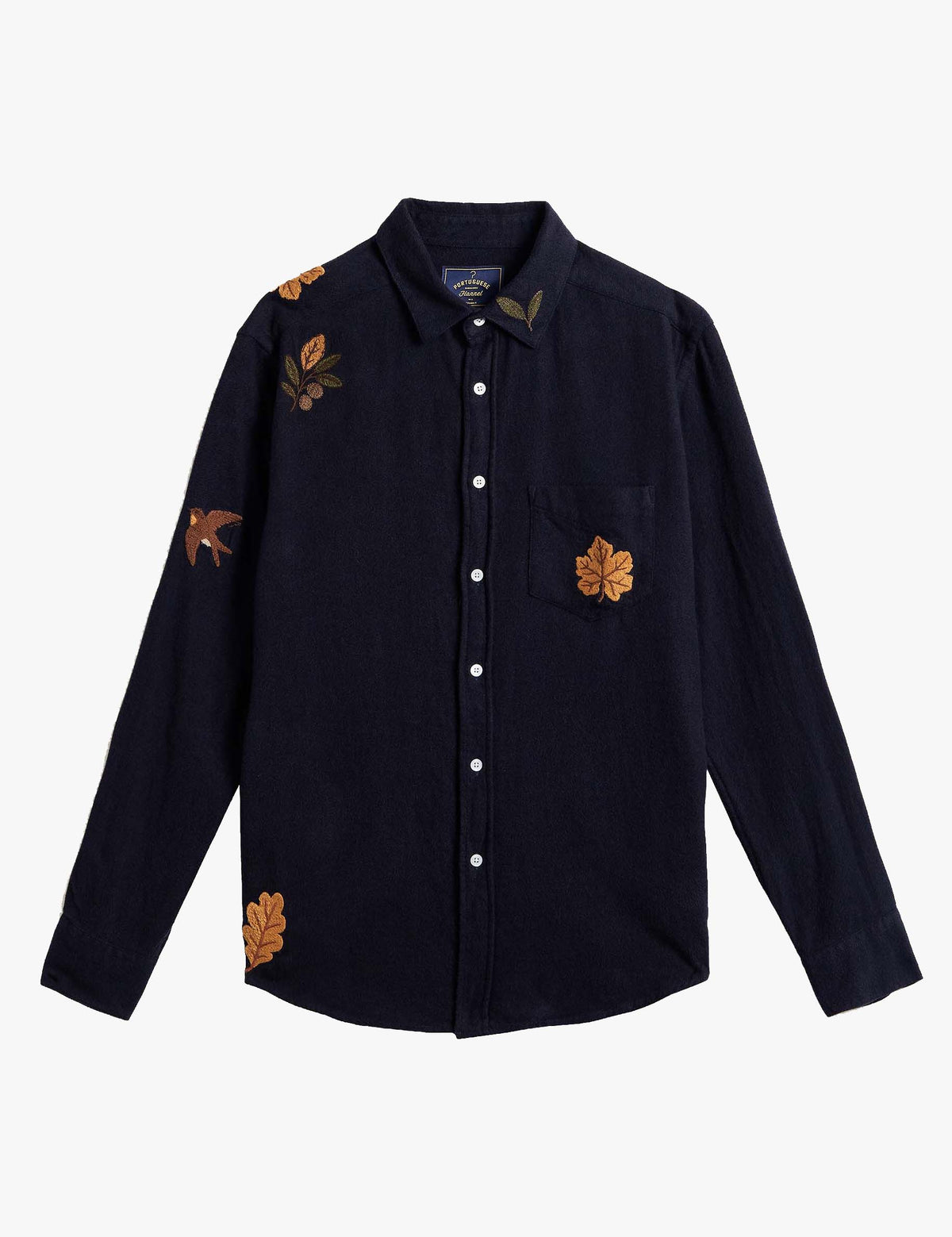 Portuguese Flannel Embroidery Flannel Shirt - Navy