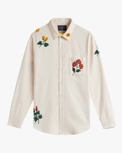Portuguese Flannel Embroidery Flannel Shirt - Off White
