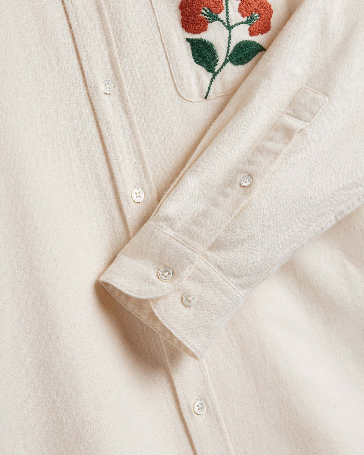 Portuguese Flannel Embroidery Flannel Shirt - Off White