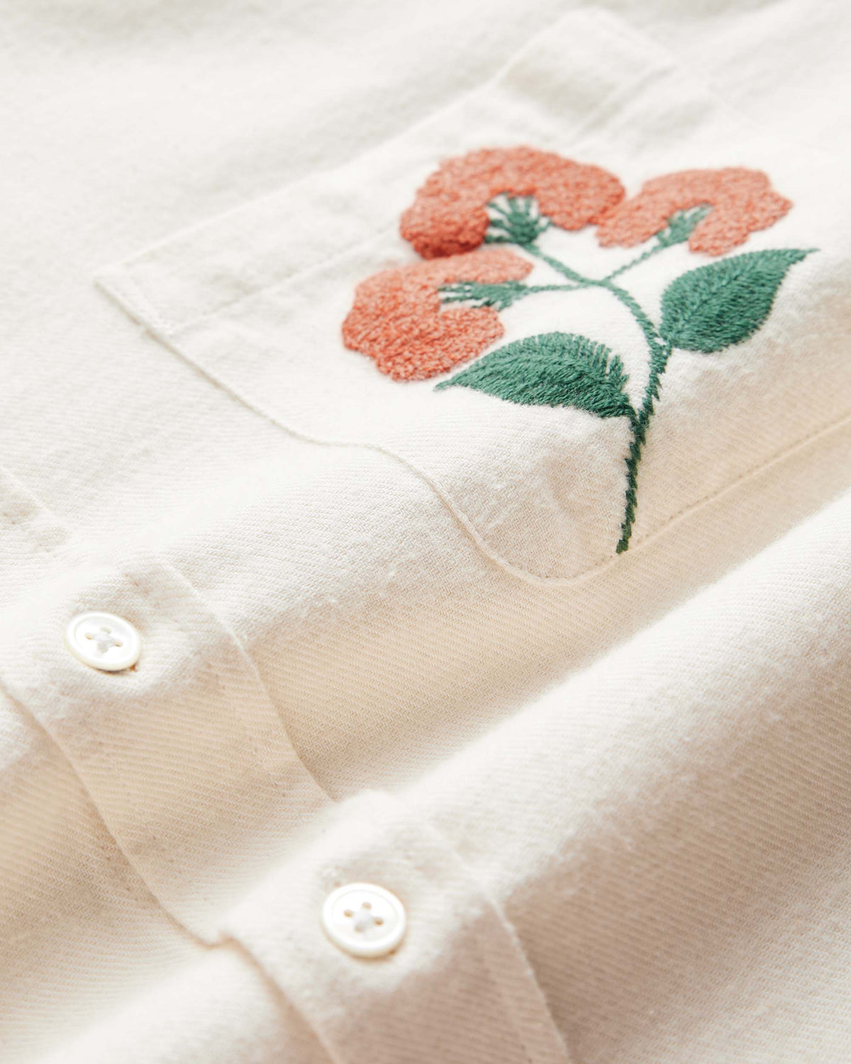 Portuguese Flannel Embroidery Flannel Shirt - Off White