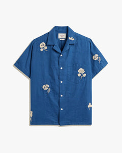 Portuguese Flannel Embroidery Nature Ramie Shirt - Blue