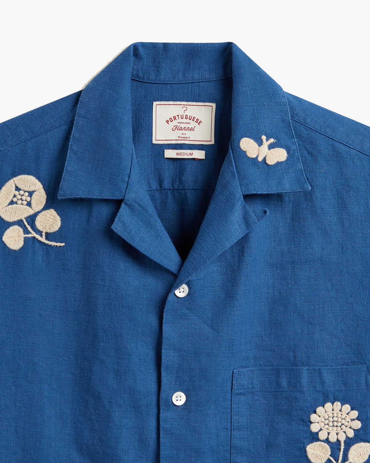 Portuguese Flannel Embroidery Nature Ramie Shirt - Blue | Portuguese Flannel Shirts | JEANSTORE