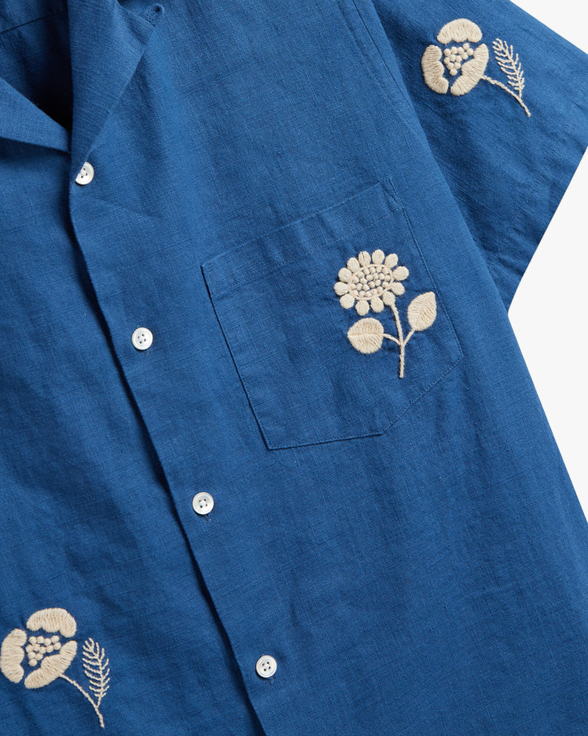 Portuguese Flannel Embroidery Nature Ramie Shirt - Blue | Portuguese Flannel Shirts | JEANSTORE