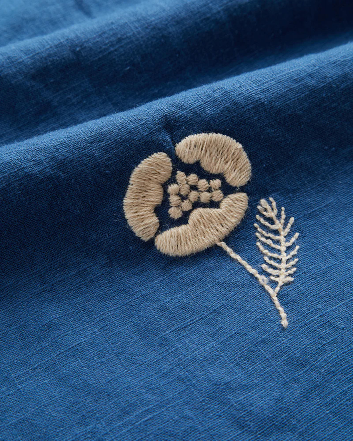 Portuguese Flannel Embroidery Nature Ramie Shirt - Blue | Portuguese Flannel Shirts | JEANSTORE