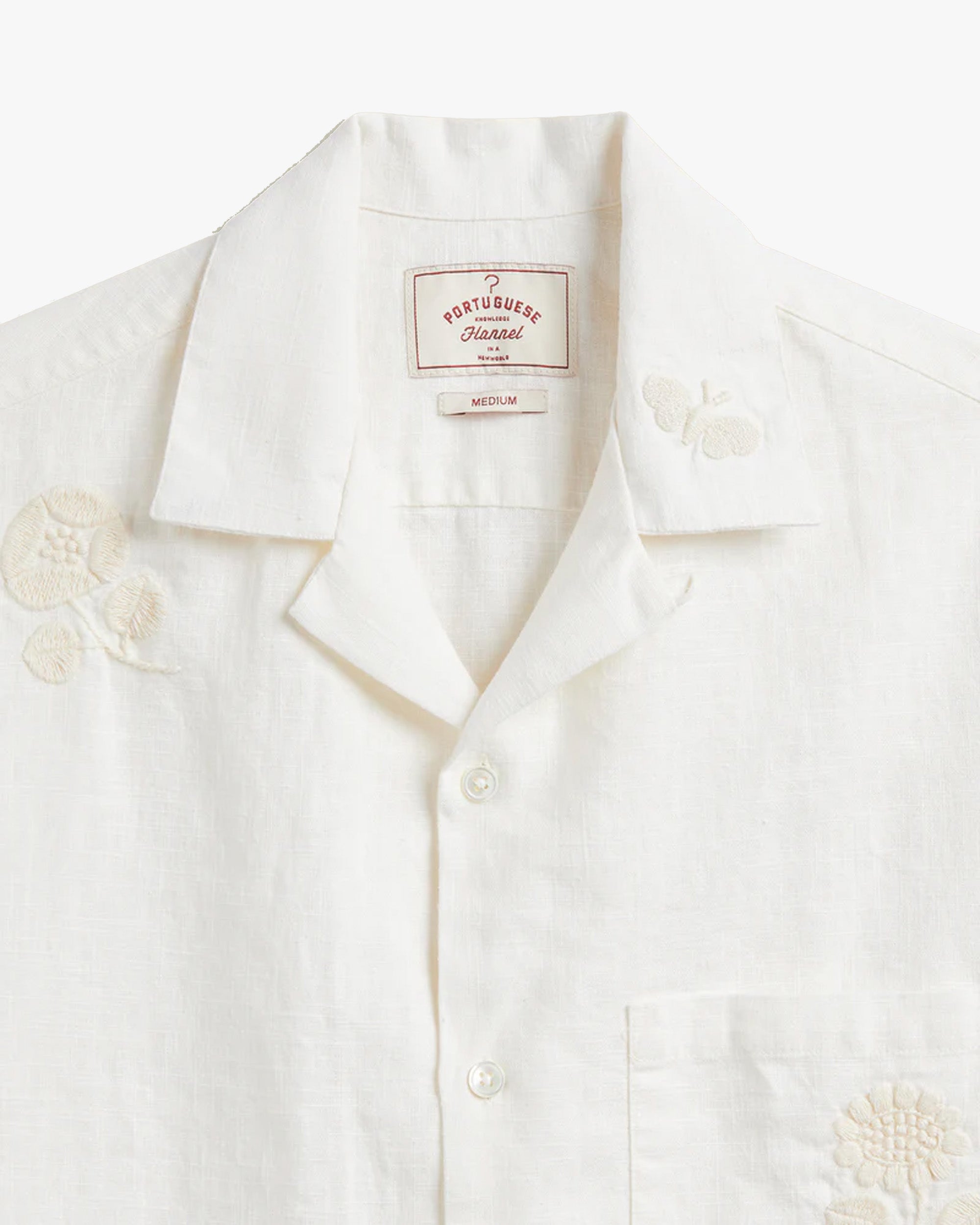 Portuguese Flannel Embroidery Nature Ramie Shirt - Ecru