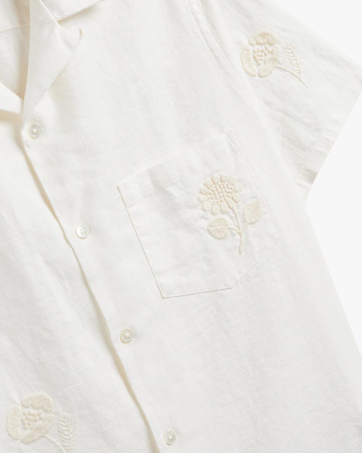 Portuguese Flannel Embroidery Nature Ramie Shirt - Ecru