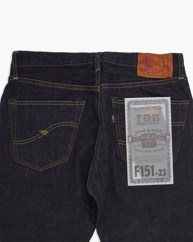 FOB Factory F151-23 14.75oz Supima Selvedge XX 5P Slim Straight Mens Jeans - Onewash | FOB Factory Jeans | JEANSTORE