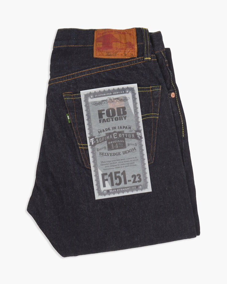 FOB Factory F151-23 14.75oz Supima Selvedge XX 5P Slim Straight Mens Jeans - Onewash | FOB Factory Jeans | JEANSTORE